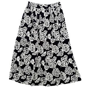 Vintage PORTS INTERNATIONAL Floral Black White Long Skirt Pockets